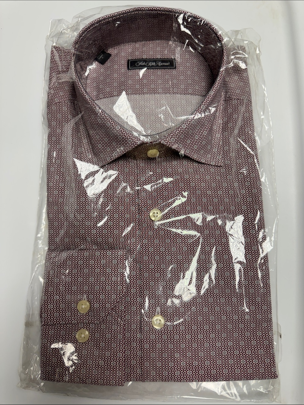 Saks Fifth Avenue Men's Maroon Micro-Pattern Dress Shirt